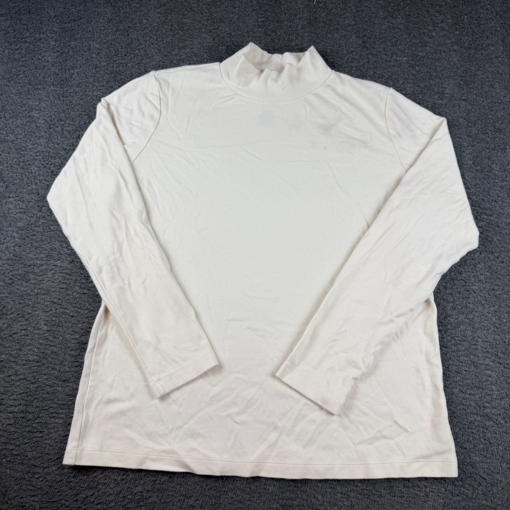 St. John's Bay Mock Neck Top Women's XL Cream Long Sleeve Cotton Shirt